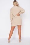 Beige Knitted Roll Neck Jumper Dress