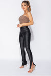 Black Faux Leather Side Split Hem Leggings