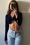 Black Underwired Long Sleeve Polo Crop Top
