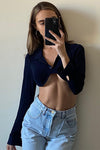 Black Underwired Long Sleeve Polo Crop Top