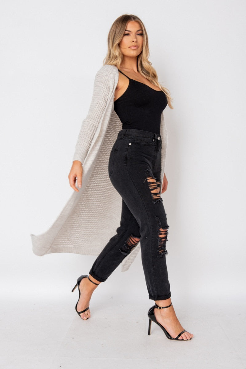 Beige Oversized Balloon Sleeve Knitted Cardigan