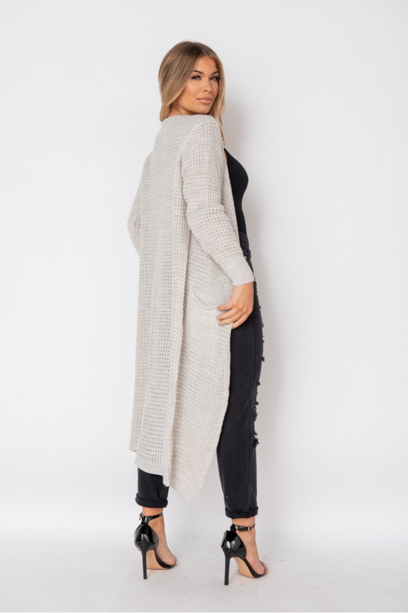 Beige Oversized Balloon Sleeve Knitted Cardigan