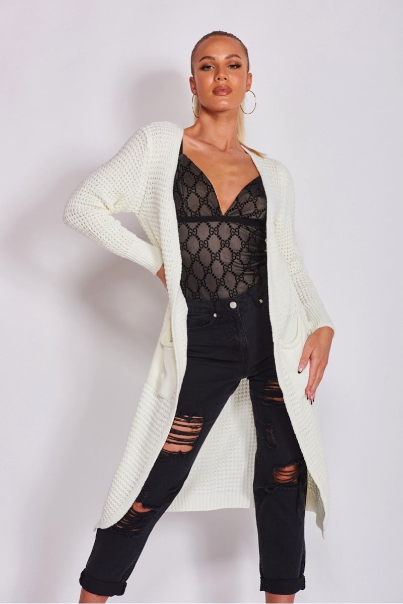 Cream Oversized Balloon Sleeve Knitted Cardigan