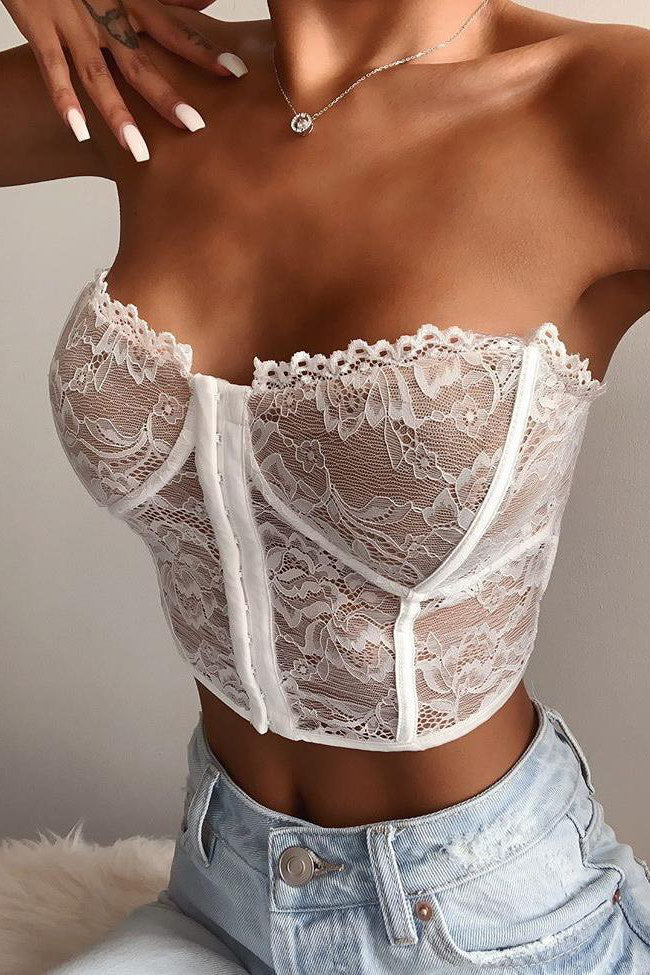 White Lace Bustier Corset Crop Top