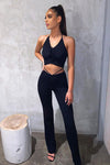 Black Drawstring Tie Up Top & Trousers Set