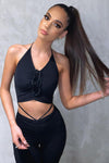 Black Drawstring Tie Up Top & Trousers Set