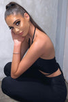 Black Drawstring Tie Up Top & Trousers Set