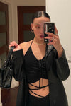 Black Drawstring Tie Up Top & Trousers Set