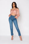 Mid Blue Wash Ankle Tie Denim Jeans