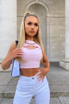 Pink Cut Out Front Sleeveless Crop Top