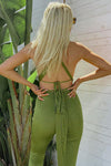 Olive Slinky Cross Wrap Halter Top & Trousers