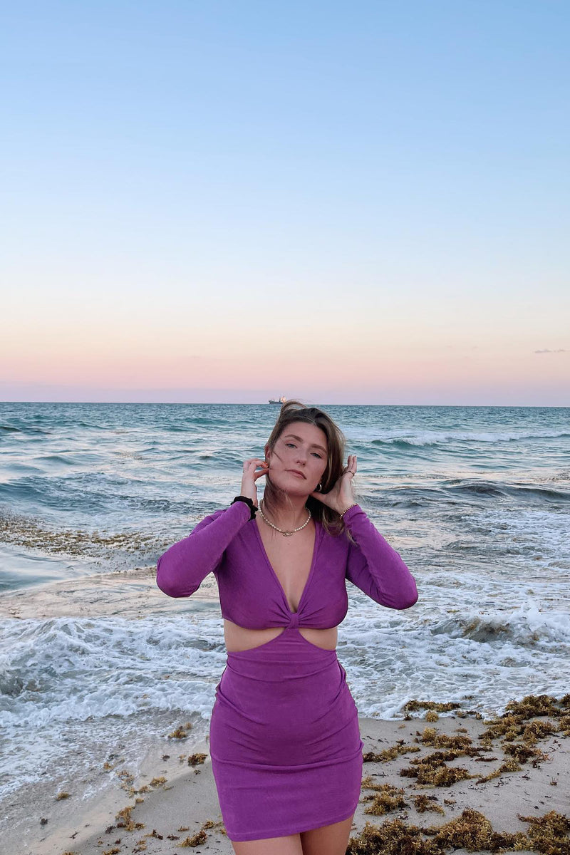 Purple Cut Out Detail Slinky Mini Dress