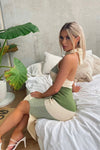 Green Stripe Thigh Split Halter Neck Midi Dress