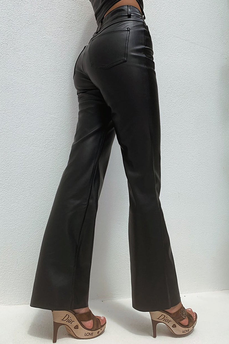 Black Faux Leather Straight Leg Trousers