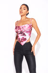 Pink Marble Print Slinky Cowl Neck Top