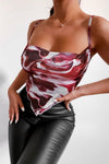 Pink Marble Print Slinky Cowl Neck Top