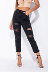 Washed Black Ripped Turn Up Boyfriend Jeans