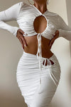 White Keyhole Cut Out Crop Top & Midi Skirt Co-Ord