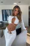 White Keyhole Cut Out Crop Top & Midi Skirt Co-Ord