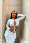 White Keyhole Cut Out Crop Top & Midi Skirt Co-Ord