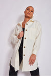 Cream Brushed Woven Oversized Longline Shacket