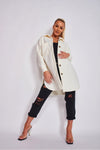 Cream Brushed Woven Oversized Longline Shacket