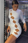 White Cut Out Detail Long Sleeve Bodycon Mini Dress