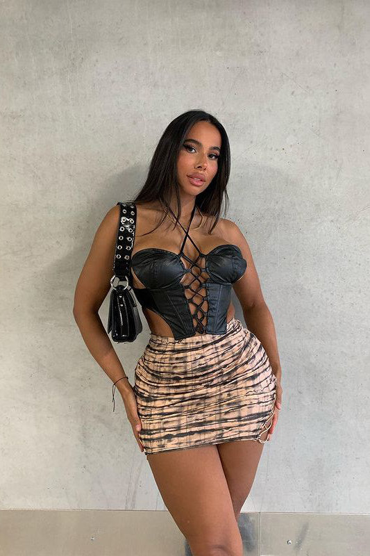 Black Faux Leather Lace Front Corset Crop Top