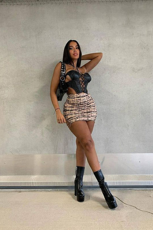 Black Faux Leather Lace Front Corset Crop Top
