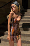Brown Gradient Print Mesh Backless Mini Dress