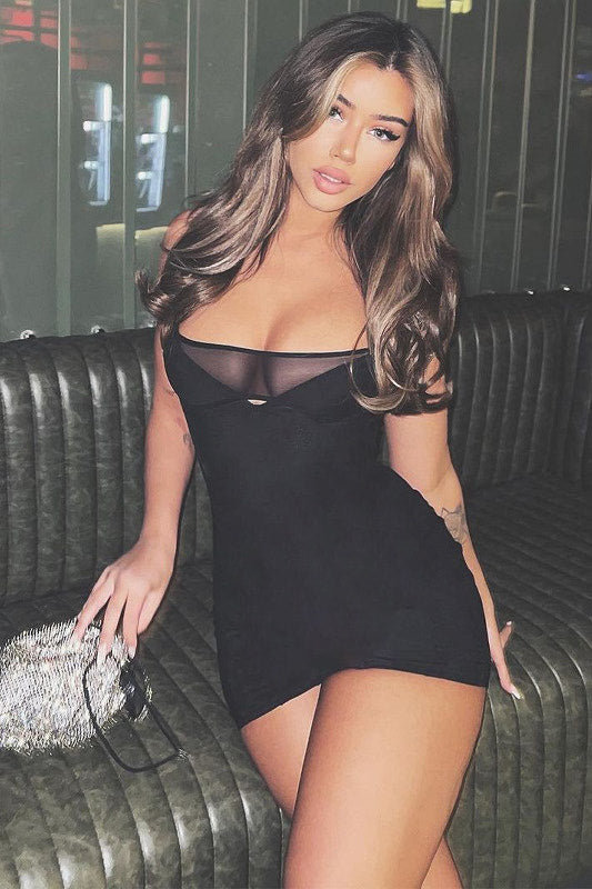 Black Mesh Overlay Cut Out Detail Mini Dress