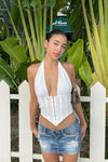 White Halterneck Corset Side Tie Crop Top