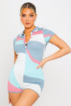 Blue Abstract Print Knit Playsuit