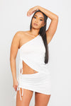 White Asymmetric Drawstring Crop Top & Mini Skirt