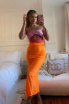 Orange Cut Out Colour Block Bodycon Maxi Dress