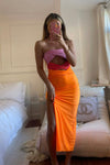 Orange Cut Out Colour Block Bodycon Maxi Dress