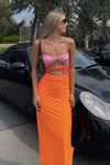 Orange Cut Out Colour Block Bodycon Maxi Dress
