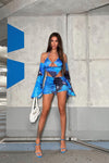 Blue Tie Dye Cut Out Crop Top & Mini Skirt