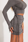 Grey Asymmetric Drawstring One Shoulder Top & Mini Skirt