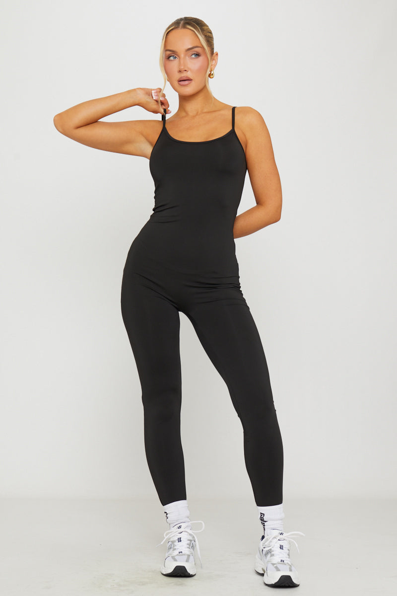 Black Seamless Strappy Jumpsuit