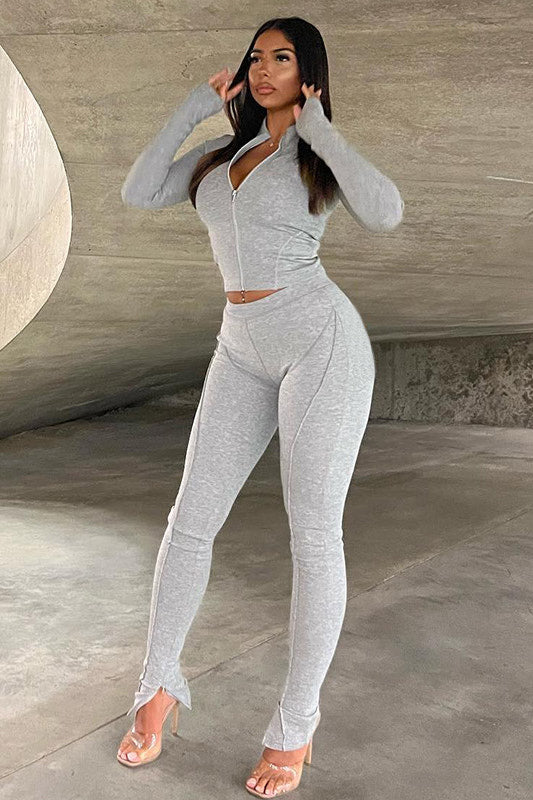 Light Grey Panel Detail Tracksuit Set