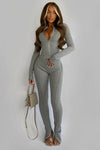 Light Grey Panel Detail Tracksuit Set
