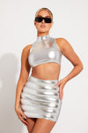 Silver Metallic Padded Puffer Mini Skirt