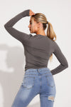 Dark Grey Seamless Slinky Long Sleeve Top