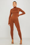 Brown Turtleneck Long Sleeve Jumpsuit