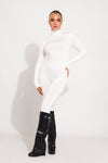 White Turtleneck Long Sleeve Jumpsuit