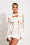 White Cut Out Braid Detail Long Sleeve Mini Dress