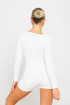 White Seamless Square Neck Long Sleeve Playsuit