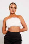 White Fluffy Faux Feather Bandeau Crop Top