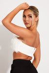 White Fluffy Faux Feather Bandeau Crop Top